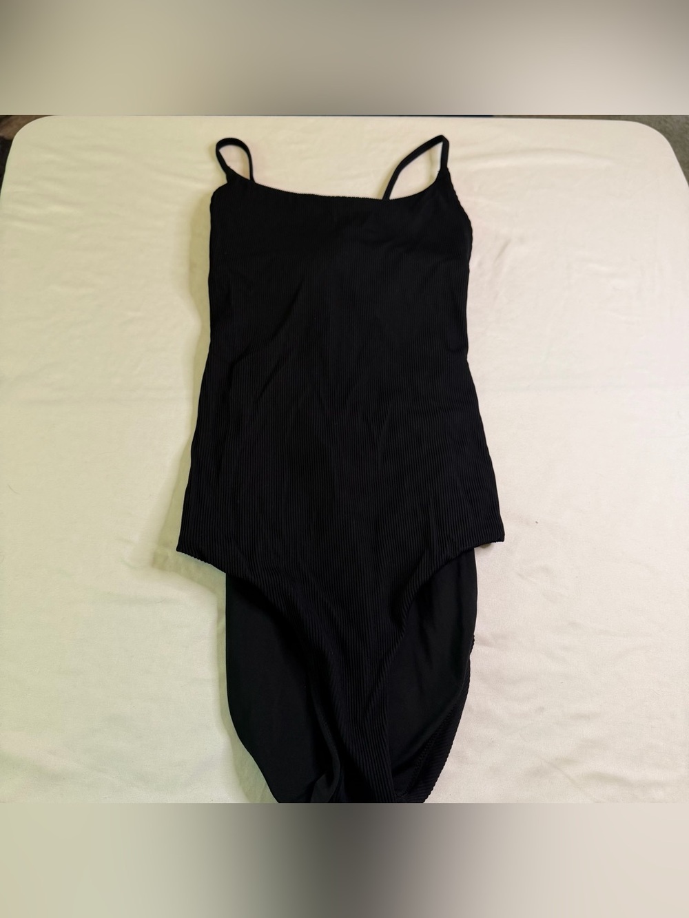 Aerie Ribbed Black One Piece Swimsuit M Long Open Back Tie Adjustable Straps